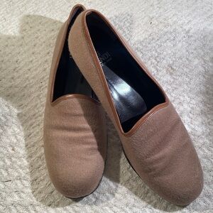 Fendi Camel Wool & Leather Laced Flat Rounded Toe Slip On Loafers